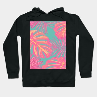 Tropical Leaves in Pink and Turquoise Hoodie